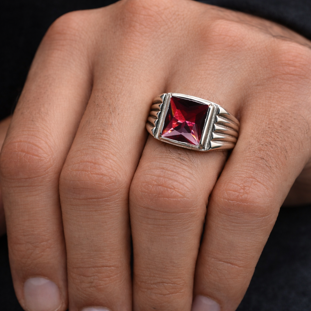 Anillo de Hombre Sello Circón - Plata 925